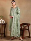 Ahika Women Green Silk Blend Embroidered Straight Kurta Pant Set With Dupatta-PKSKD1897D_XS