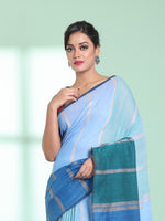 Blue Patli Pallu Cotton Saree With Stripes Design-MA59CT06540015