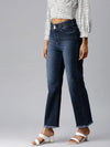 Women's Blue Solid Wide Leg Denim Jeans-IM-9825-Blue