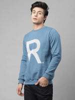 Rigo Blue Printed Round Neck Full Sleeve Fleece Sweatshirt