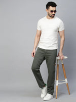 Genips Men's Olive Green Cotton Stretch Rico Slim Fit Solid Casual Chinos