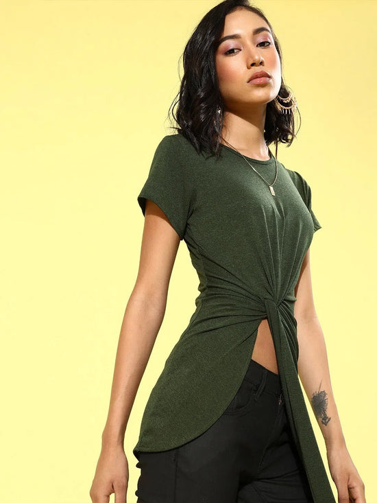 Veni Vidi Vici Olive Asymmetric Hem Long Top