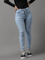 Women's Blue Solid Slim Fit Denim Jeans-GZ-5156-Blue