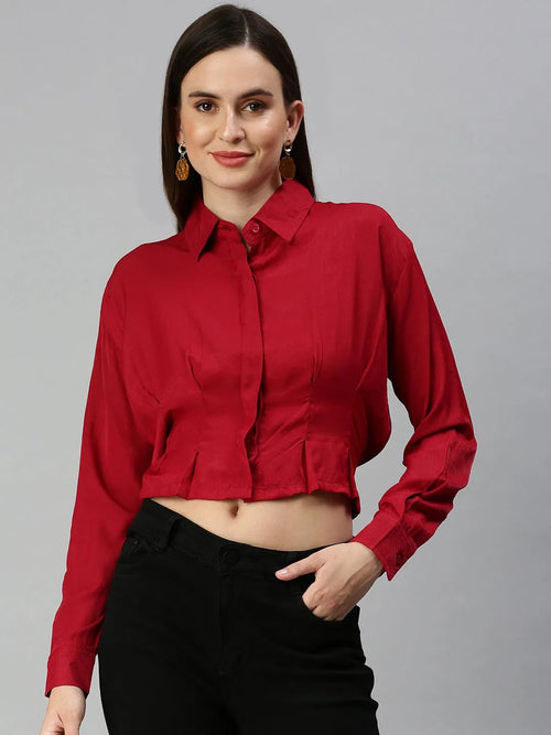 Women's Red Solid Tops-AE-7039-Red