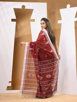 Dark Red Cotton Handwoven Soft Saree With Texture Motifs-MA53CT041490068