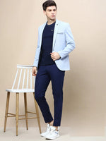 Men Blue Solid Casual Blazers-LBR-5500-Blue