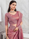 Saree Mall Women's Georgette Rose Gold Embellished Designer Saree With Blouse Piece-SILVER29010