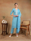 Ahika Women Blue Viscose Rayon Embroidered Straight Kurta Pant Set-VKSKD2183_S