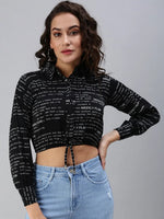 Women's Black Typographic Crop Top-AE-7038-Black