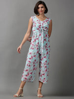 Women's Sea Green Printed Jumpsuit-AE-15023-Seagreen