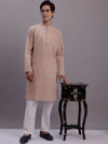 Men's Solid Pure Cotton Kurta With Pyjamas-JOKP-697Beige