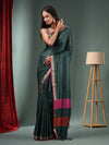 Emerald Green Blended Silk Handwoven Saree With Temple Zari Border-MA50BSL01660149