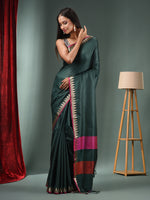 Emerald Green Blended Silk Handwoven Saree With Temple Zari Border-MA50BSL01660149