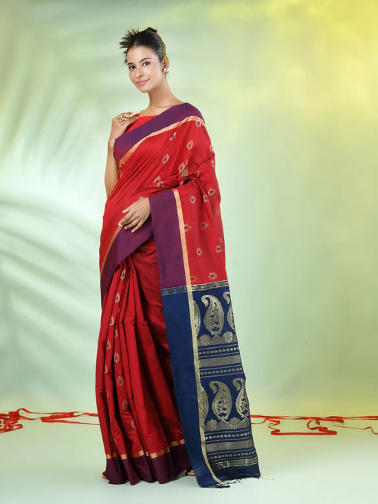 Red Cotton Saree With Ethnic Motifs-MA66BCT431080053