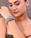 Silver-Plated Ghungroo Studded Oxidized Cuff Bracelet-VOJ360