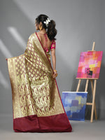 Cordovan Maroon Silk Banarasi Saree With Zari Woven Floral And Paisley Designs-MA52BSL441050022