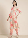 Women Peach Floral Kurta Set-UB-005-Peach