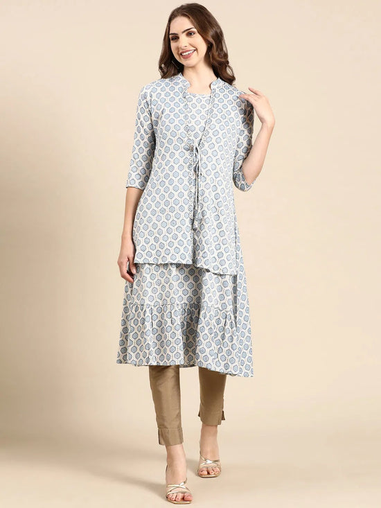 Women's Blue Geometrical A-Line Kurta-KG-576-Blue