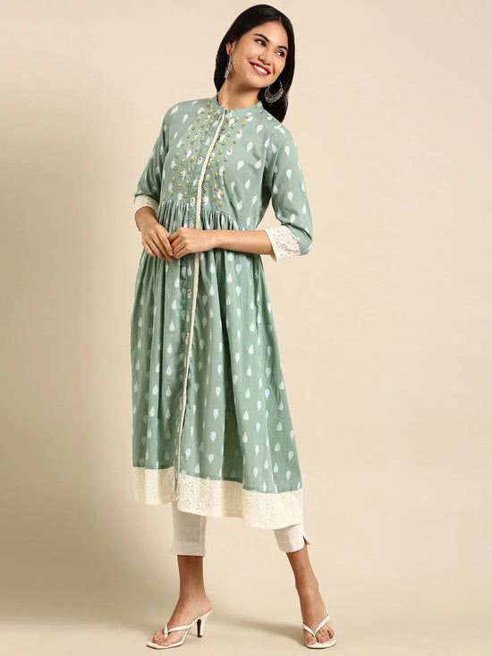 Women's Sea Green Solid Anarkali Kurta-GW-2223-Seagreen