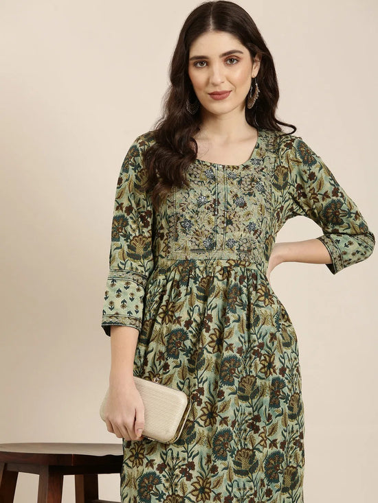 Women Teal Floral A-Line Kurta-RF-2040-Teal