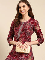 Women's Burgundy Printed Straight Kurta-AT-A754-Burgundy