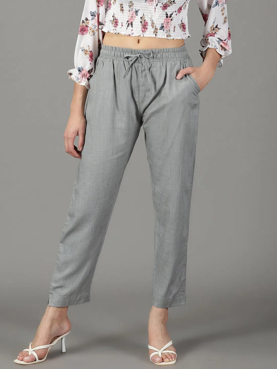 Women's Grey Solid Cigarette Trouser-AL-001-Grey