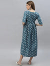 Women's Self Design Cotton Blend Maxi Dress-POPPYTEAL-S