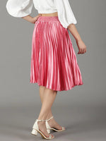 Women's Pink Solid Flared Skirt-AE-10349-Pink