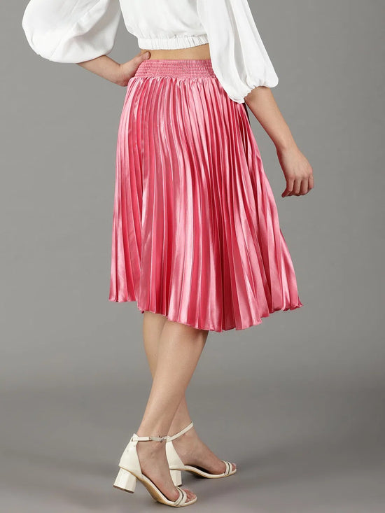 Women's Pink Solid Flared Skirt-AE-10349-Pink