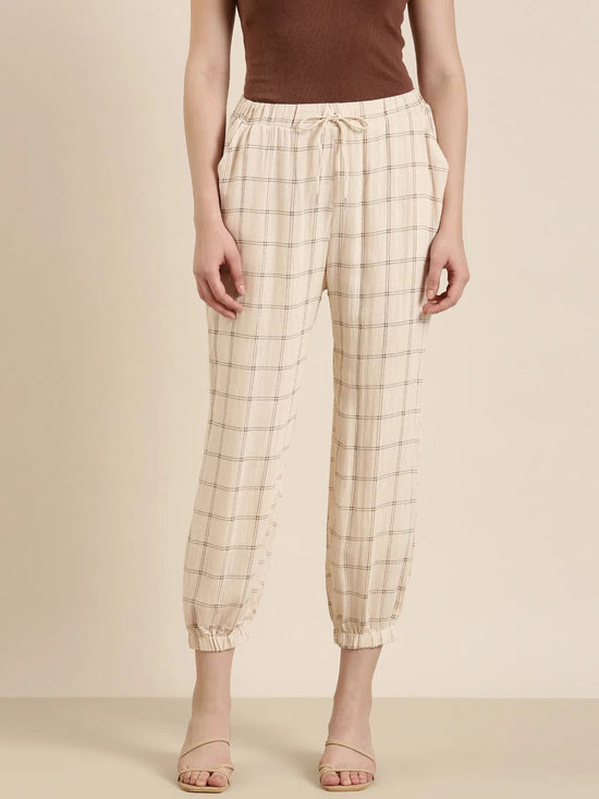 Women Cream Checked Jogger-AE-10472-Creamolive