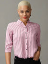 Women's Pink Striped Shirt-AE-333120-Pink