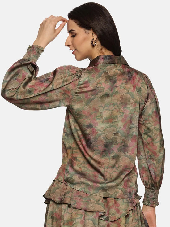 Floral Brown Satin Shirt-17326