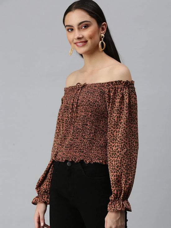 Women's Printed Rust Top-AE-10271-Rust