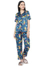 Smarty Pants Women's Silk Satin Teal Blue Tweety Print Night Suit