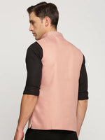 Men Peach Mandarin Collar Solid Nehru Jacket-AD-J-450-Peach