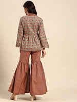 Kurti with sharara in Grey and Maroon