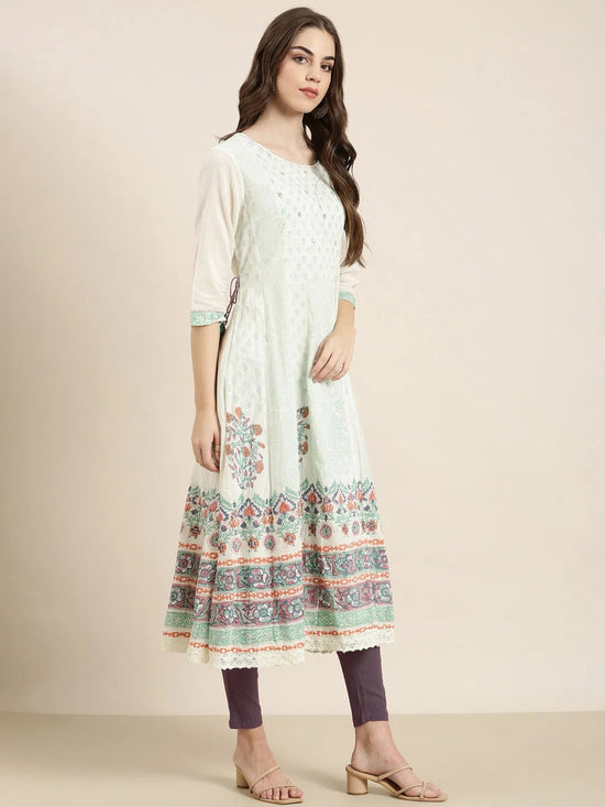 Women Cream Floral Anarkali Kurta-RF-004-Cream