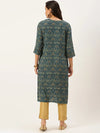 Women's Blue Printed Straight Kurtas-HO-1425-Teal