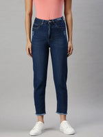 Women's Denim Mom Fit Navy Blue Jeans-GZ5028-Navyblue