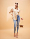 Women Beige Solid Satin Regular Shirt