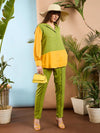 Women Olive & Yellow ColorBlock Shirt With Darted Pants