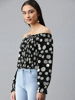 Women Black Printed Fitted Top-AE-10267-Blackwhite