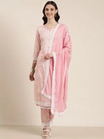 Women Pink Floral Kurta Set-UB-004-Pink