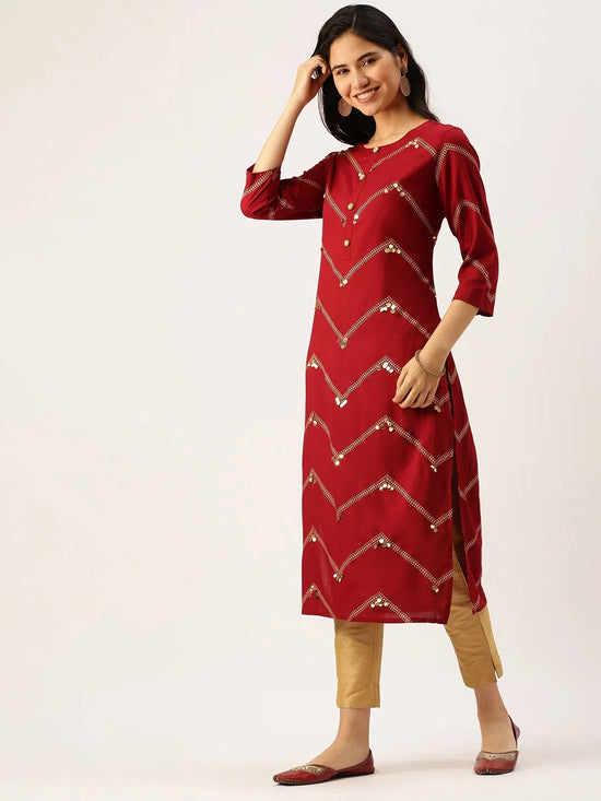 Women's Red Printed Straight Kurtas-GW-1778-Maroon