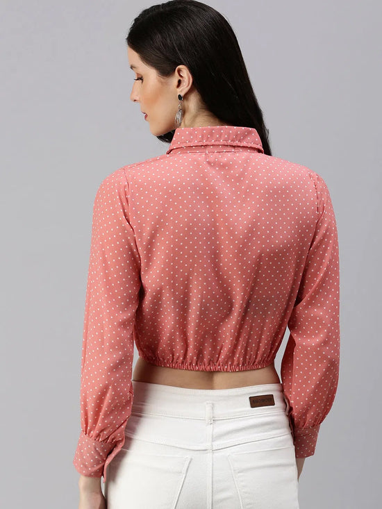 Women's Peach Polka Dots Crop Top-AE-7036-Peach