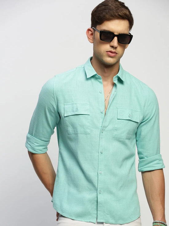 Men Green Solid Shirt-ANAH-1679-Seagreen