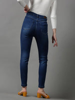 Women's Blue Solid Skinny Fit Denim Jeans-IM-10193-Blue