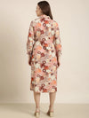 Women Brown Floral Shirt Dress-DW-5457-Brown