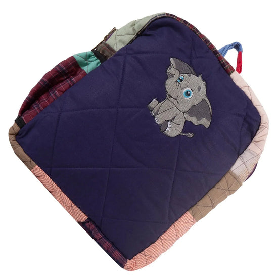 Upcyclie Patchwork Quilted Water Resistant Lining Eye Catching, Toddler Backpack With Embroidery Name (Baby Elephant Sitting) _Multicolor 43.18x33x20.32x4 cm