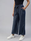 Women's Navy Blue Solid Parallel Trousers-AE-9186-Navyblue